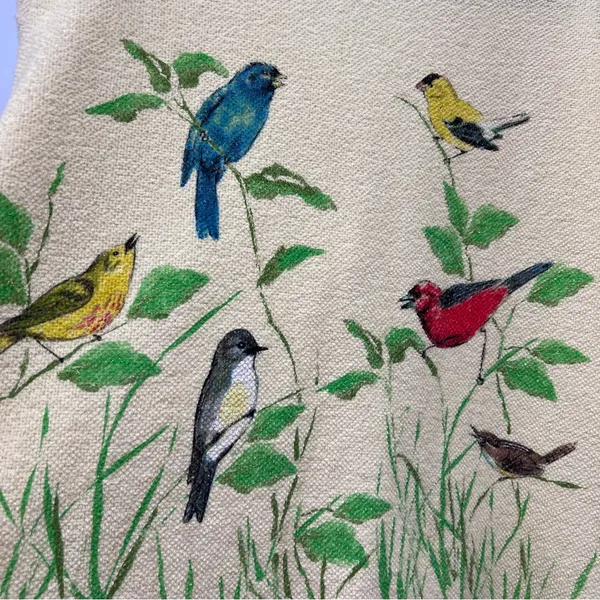 Vintage AU Women's yellow terry cloth cardigan Sweater Bird Art Applique Print - Image 14