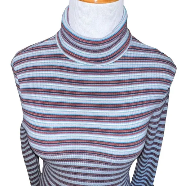 Urban Outfitters BDG Kaylyn Turtleneck‎ Y2K Ribbed Gray Stripe Mini Dress Large - Image 4