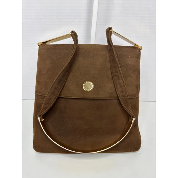 Prestige Vintage suede brown bag with gold hardware & flap closure - Image 2