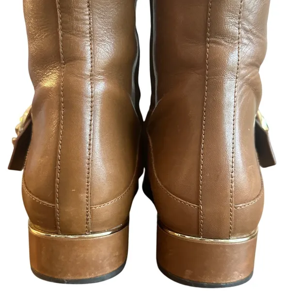 Tory Burch Sofia 40343 Cognac Leather Riding Boots Gold Buckle 8.5 - Image 8