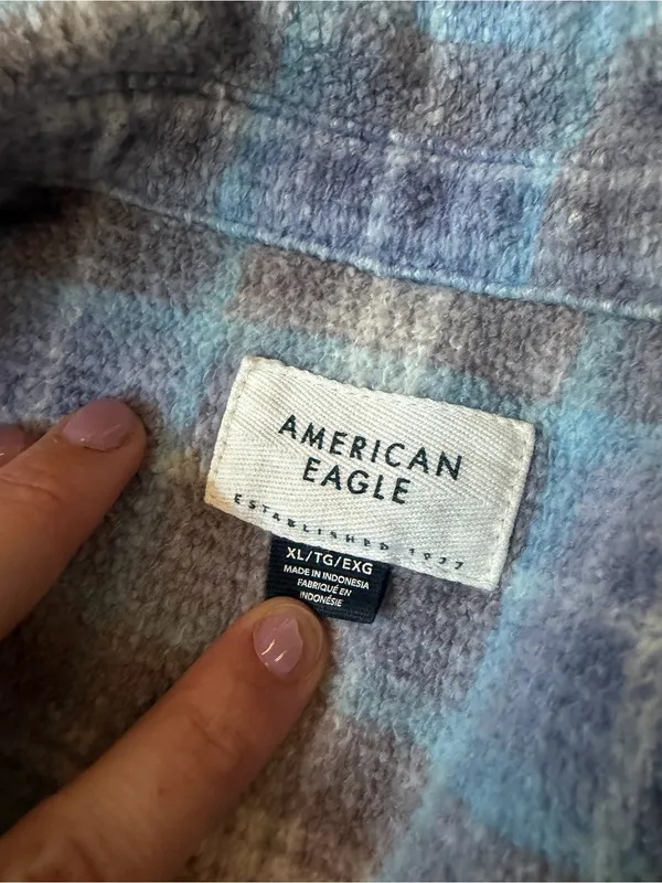 American Eagle XL Oversized Blue Plaid Shacket 28” Long - Image 5