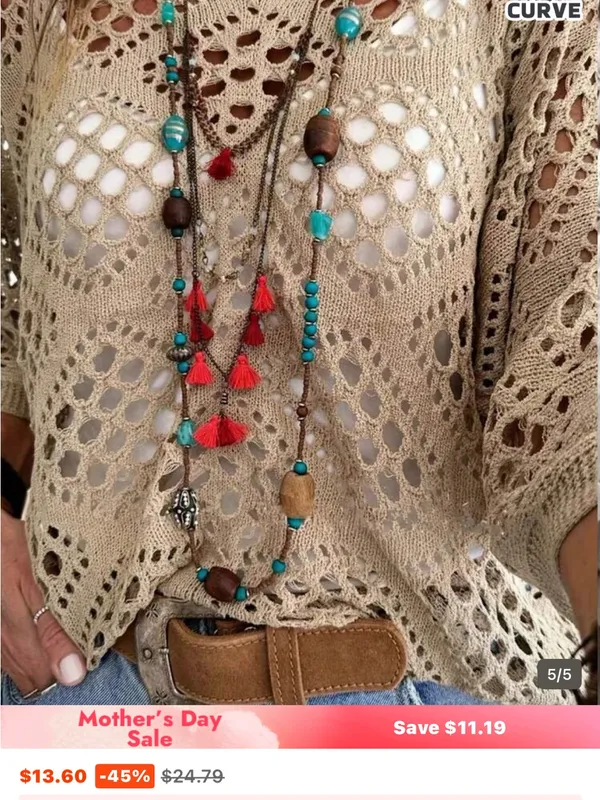 Khaki Open knit Diamond Top Tan Size 2X - Image 4