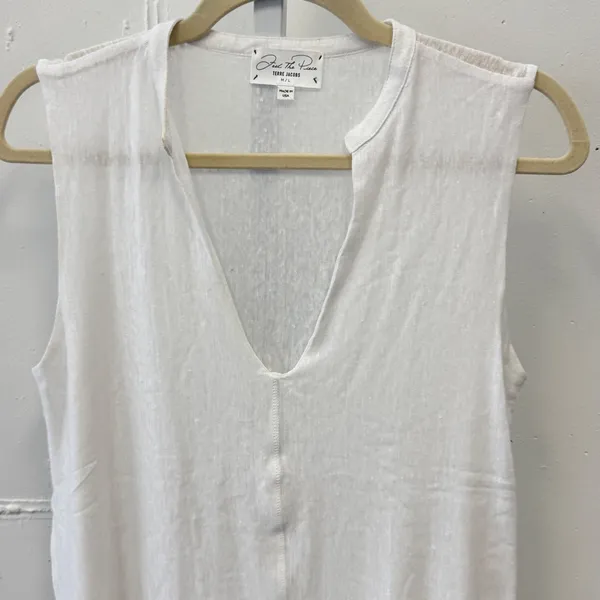 Feel The Piece Terre Jacobs White 100% Linen Deep‎ V-Neck Sleeveless Top M/L - Image 3