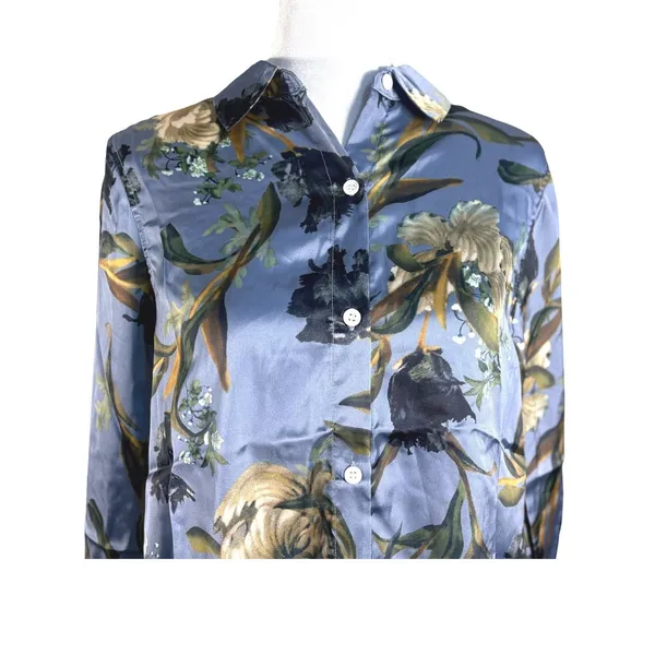 Elie‎ Elie Tahari Womens Blue Floral Satin Button Down Blouse Size Small NWT - Image 7