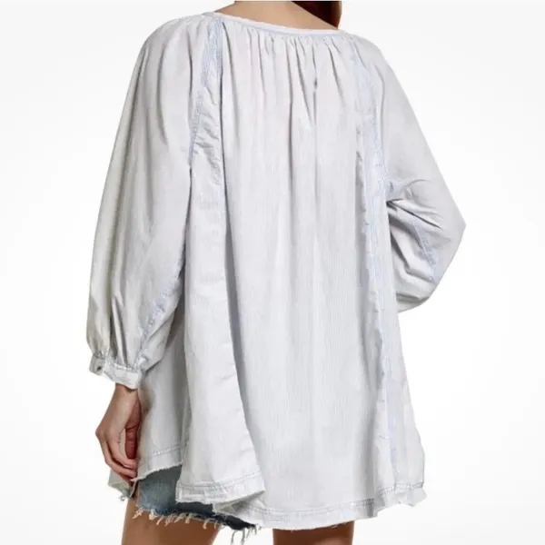 We‎ The Free Blue White Striped Relaxed Tunic or Mini Shirt Dress Large NEW Boho - Image 4