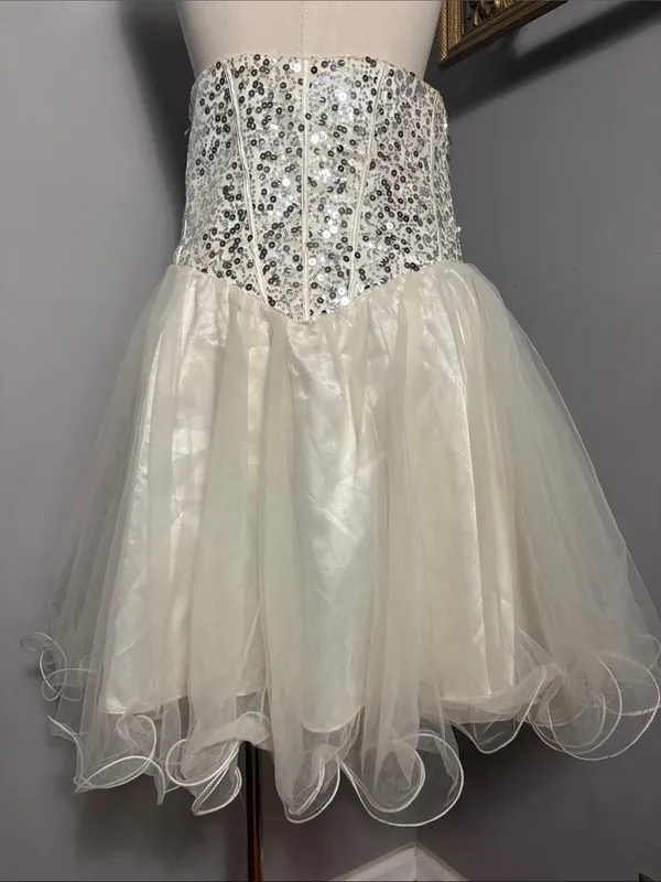 Deb VINTAGE Size 14 15 Ivory Sequin Strapless Sweetheart Cocktail Dress - Image 2