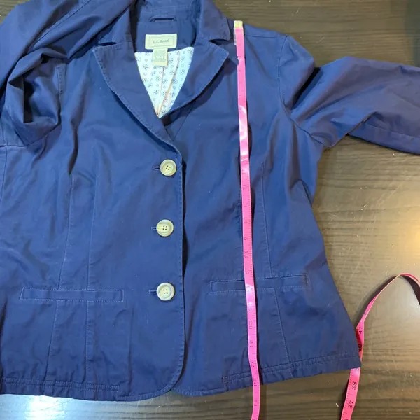 L.L.Bean Women's Navy Blue Cotton Blazer Jacket Size 14 REG Business Casual READ - Image 7