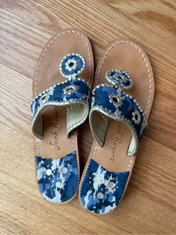 Jack Rogers Original Jack Sandal in Blue Camo Flip Flop Flat Beach - Size 8 - Image 4