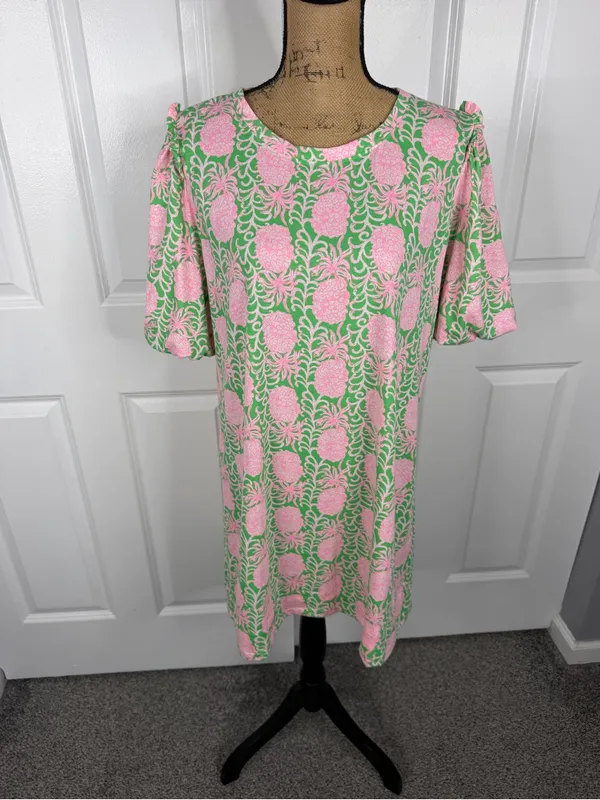 Lilly Pulitzer Size XL Pink Green Pineapple Print Cotton Shift Dress NWOT - Image 2