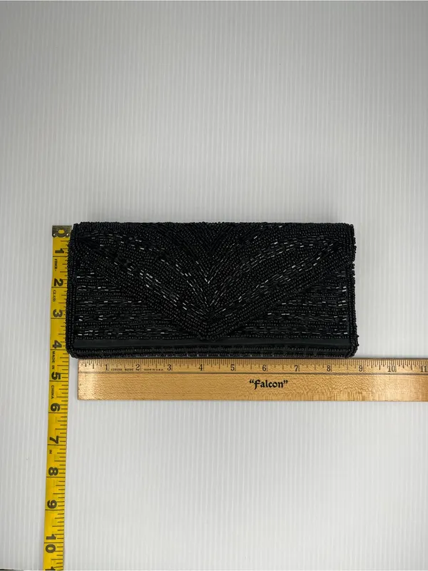 Vintage Y2K Black Beaded Clutch Handbag Purse Formal Geometric Art Deco Glam - Image 7