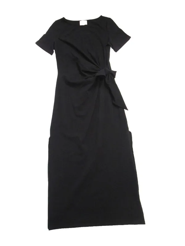 NWT Sezane Pippa in Noir Black Tie Waist Side Slit Maxi T-Shirt Dress S - Image 4