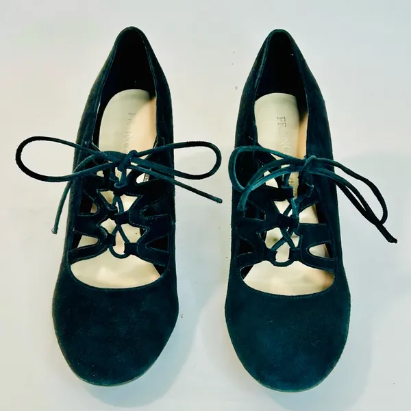 Franco Sarto Black Suede Lace-Up Heels, Round Toe, 3” Heels, size 8 - Image 3