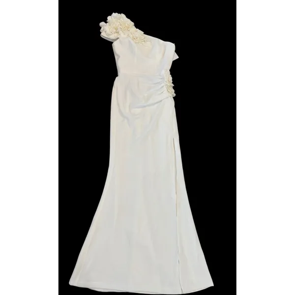 Dress the Population‎ Aubrielle Asymmetric 3D Floral Mermaid Gown Off White XS - Image 4
