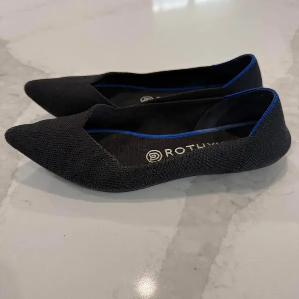 Rothy's The Point Black Solid Blue Halo Ballet Flat Women's 7.5 Slip On Comfort - Image 5
