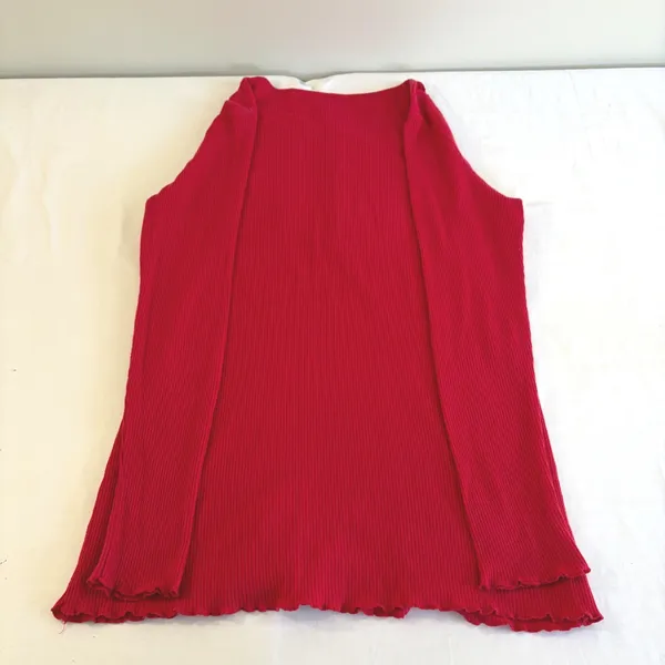 Lauren Ralph Lauren Red Thermal Waffle Knit Ruffle Henley Top Womens Size Medium - Image 10