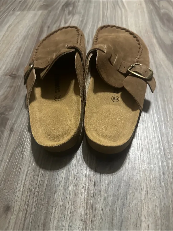 Cushionare Women’s Suede Buckle Mules in Brown - Image 5