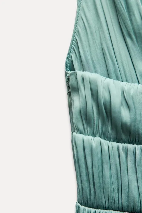 Zara maxi dress boho pleated Teal Evening Gown wedding party cocktail - Image 16