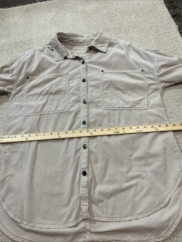 Free People Baby Corduroy Oversized Button Down Shirt Beige Small 100% Cotton - Image 13