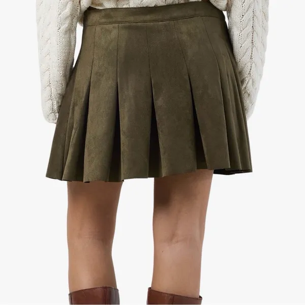 Noisy May Ekko Kenja Pleated Faux‎ Suede Mini Skirt NWT Size Large Olive Green - Image 4