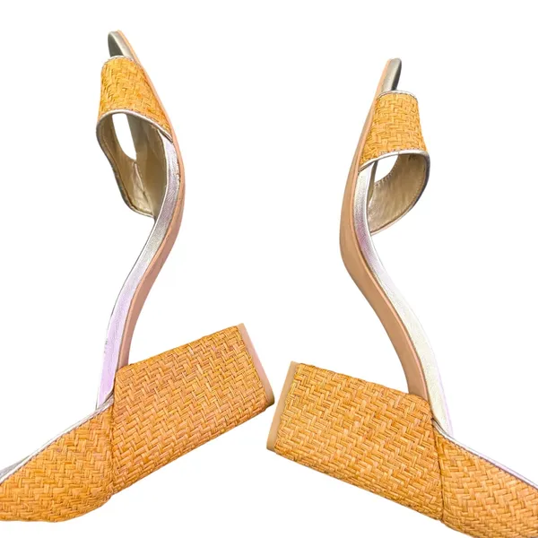 Lilly Pulitzer Chunky Block Heel Sandals Size 9.5 Metallic Gold‎ Open Toe Straw - Image 10