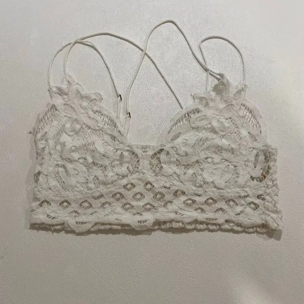 Free People FP One Lace Bralette White Crochet Strappy Boho Top Size L (Flawed) - Image 3