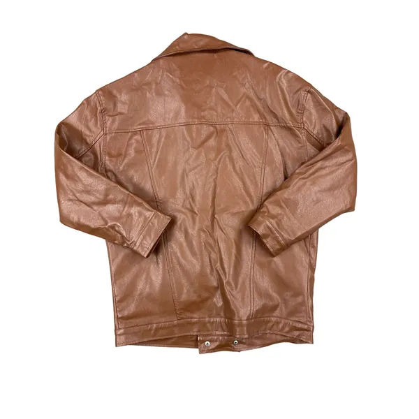 Princess Polly - Next In Line Faux Leather Oversized Biker Jacket in Brown - Image 3