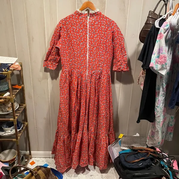 Cute strawberry shortcake prairie milkmaid handmade lace collar maxi dress - Image 4