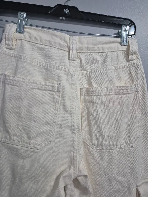 PacSun y2k summer beige Womens Highrise Carpenter cargo white utility Pants 25 - Image 7