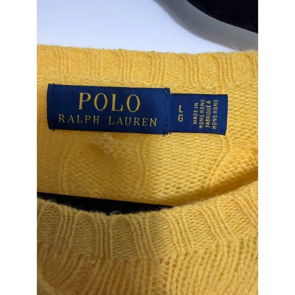 Polo Ralph Lauren Yellow Wool Cashmere Cableknit Sweater Lightweight Large - Image 8