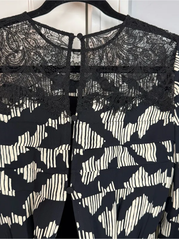 REISS Miya Ruched Long Sleeve Printed Mini Dress Size 6 black and white classy‎ - Image 10
