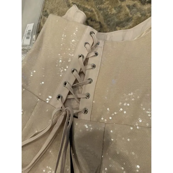 Heiress Beverly Hills Womens Strapless Sequin Corset Mini Dress Natural Sz S NWT - Image 9