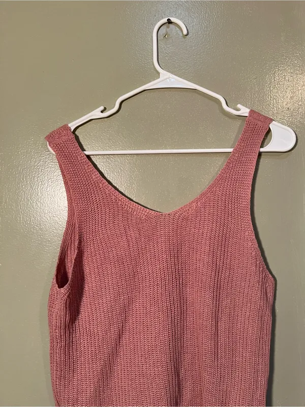 Women’s Size Large Sleeveless Sweater Reversible Scoop Neck V-Neck Knit Pink - Image 5