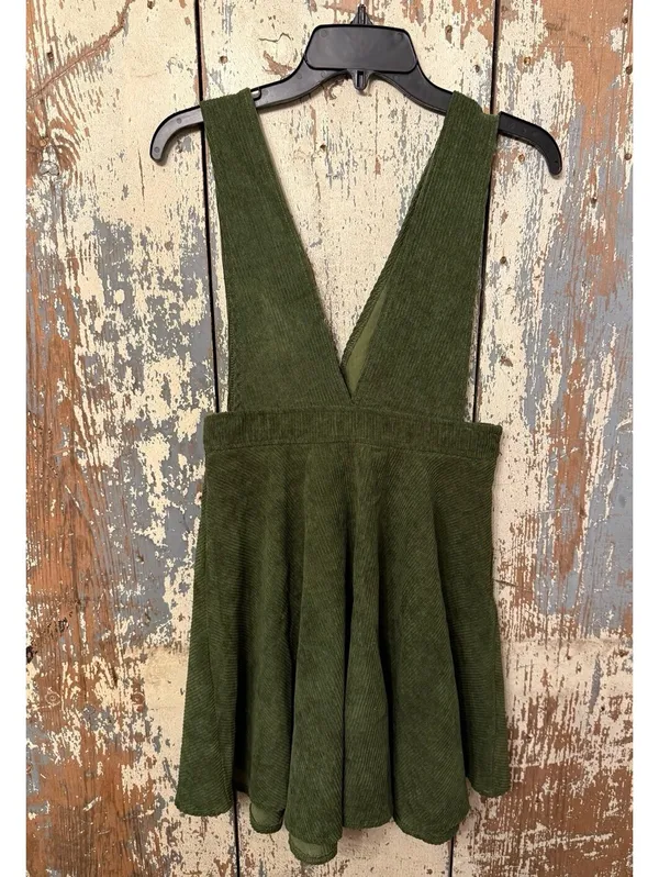Frille Rose dark Green corduroy Mini dress, size Medium - Image 3