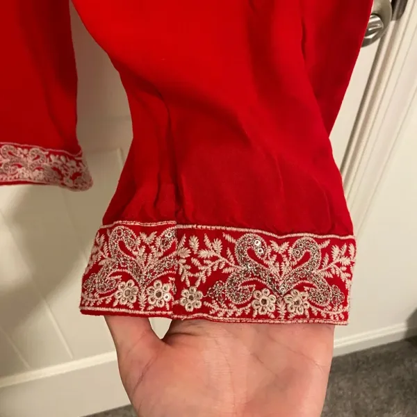 Women’s embroidered comfy‎ casual pants — medium Red - Image 2