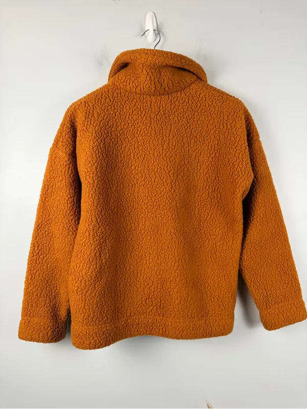 J CREW Women's orangish Brown Snap-collar sherpa sweatshirt size small - Image 6