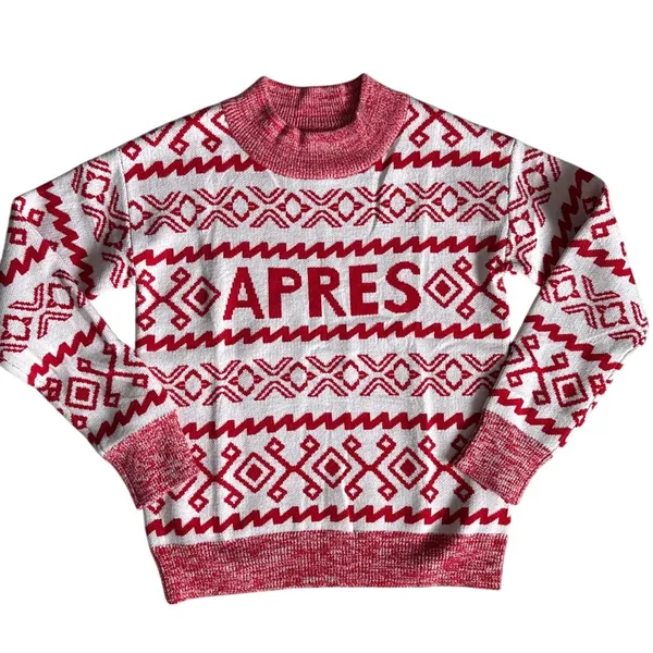 A New Day Apres Crew Neck Graphic Pullover Sweater Red Size Medium - Image 6