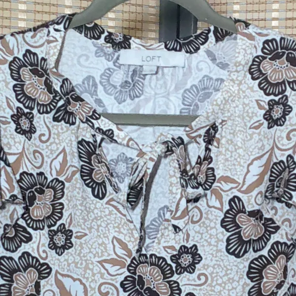 Loft Brown Floral Print Short Sleeve Blouse - Image 2