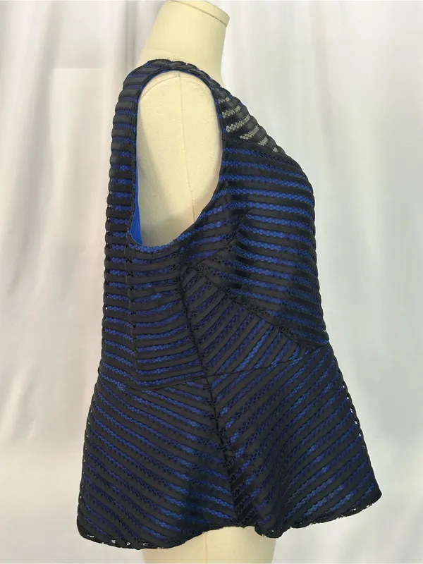 City Chic XXL Black & Royal Blue Mesh Stripe Peplum Top | Sheer Detail (1313) - Image 5