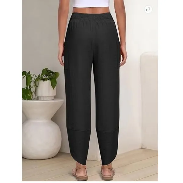 NWT ~ Women's Black Summer Casual Wide Leg Split Hem Palazzo Pants ~ Ladies MED - Image 2