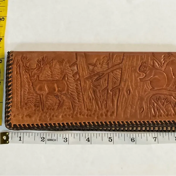 Vintage Hand Tooled Leather‎ Bill Holder Engraved Hazel Bishop - Image 4