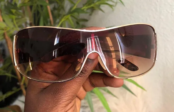 2000s Y2K Baddie Black Brown ombre gold tiny vintage statement piece sunglasses rhinestone details - Image 6