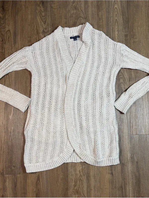 American Eagle Outfitters Natural-Cream Open Front Pointelle Cardigan - Image 4
