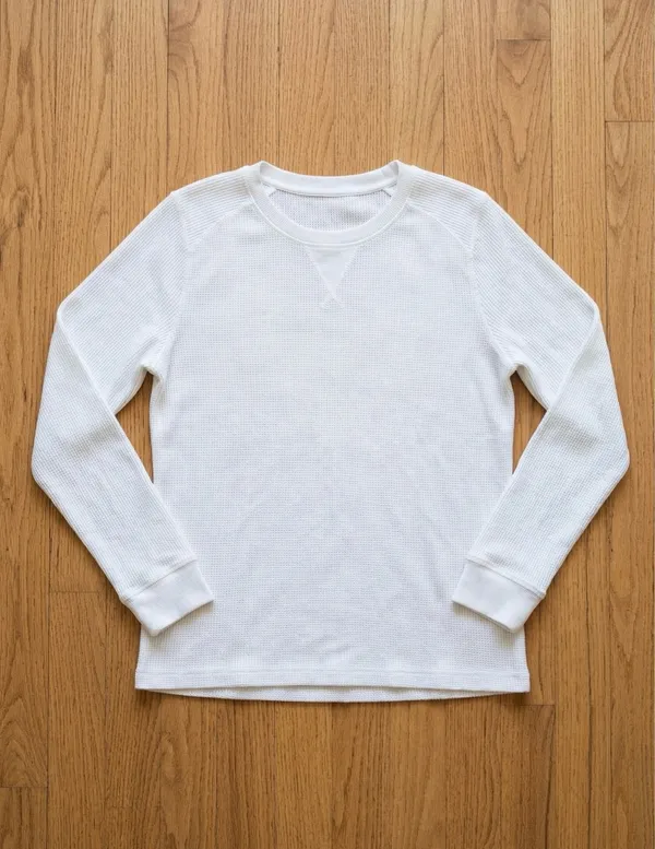 Charcoal Waffle-Knit Thermal Long Sleeve T-Shirt Crew Neck 80% Cotton Blend - Image 4