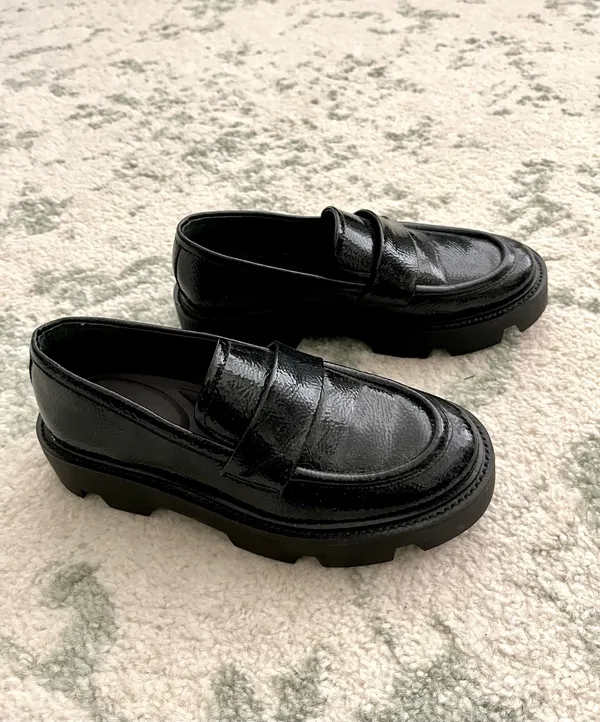 Franco Sarto Chunky Platform Black Patent Leather Loafers Lug Sole - Image 2