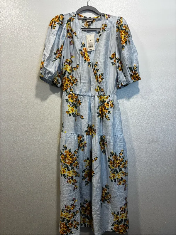 a new day Light Blue Midi Dress with Yellow Floral Print - Image 2