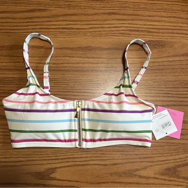 NWT Kate Spade NY Women's Striped Multicolor Zip-Front Bikini Top Padded Size S - Image 3