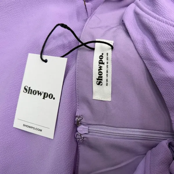 Showpo Andrina High Low Faux Wrap Corset Dress in Lilac size 16 NWT - Image 3