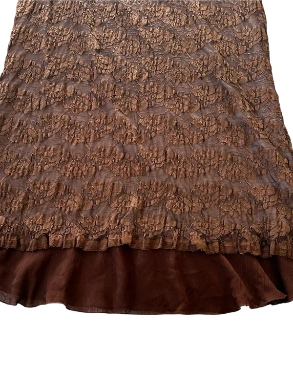 Vintage Brown Mesh Maxi Skirt Chiffon Ruffle Hem 90s Y2K Bohemian Fairy Grunge - Image 2