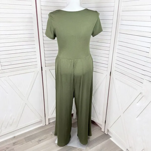 Cider Jumpsuit Square Scoop‎ Neck Wide Leg Short Sleeve Olive Green 0XL 12 14 - Image 6