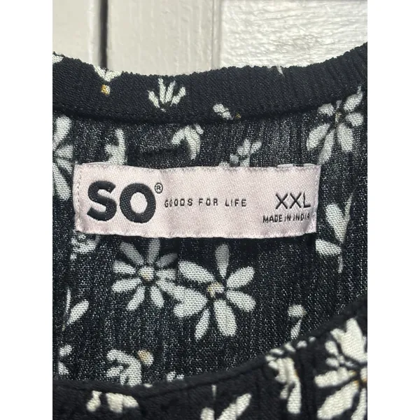 SO Floral Black/Cream Floral Smocked Back Midi Dress Size 2XL Pockets - Image 3
